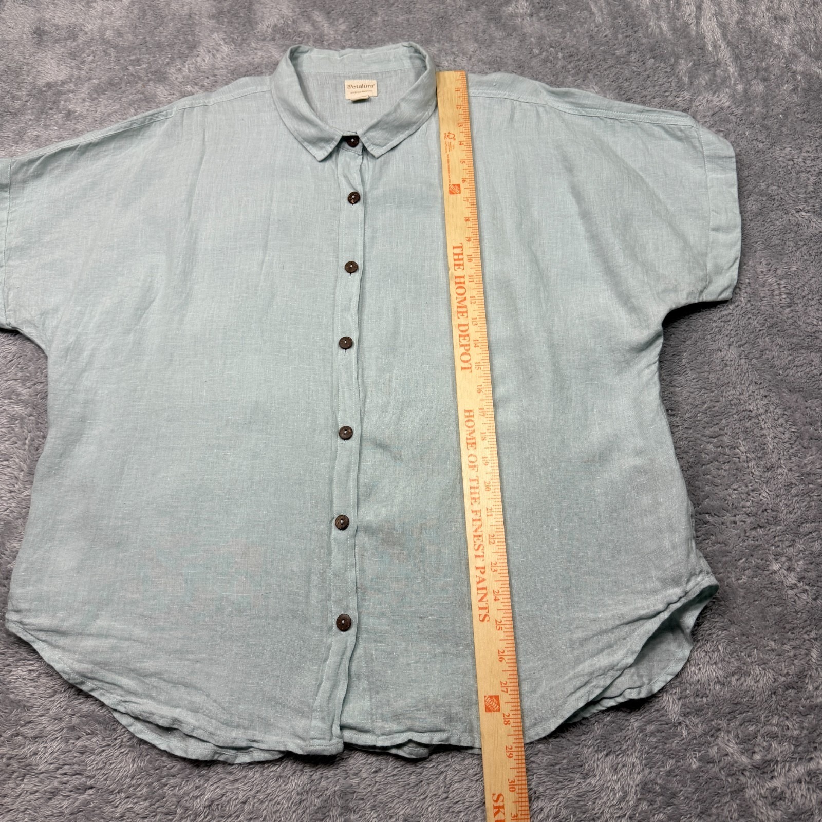 Petalura Button Up Shirt Size 1x Light Blue 100% Linen Lightweight Handmade — image 8 of 8